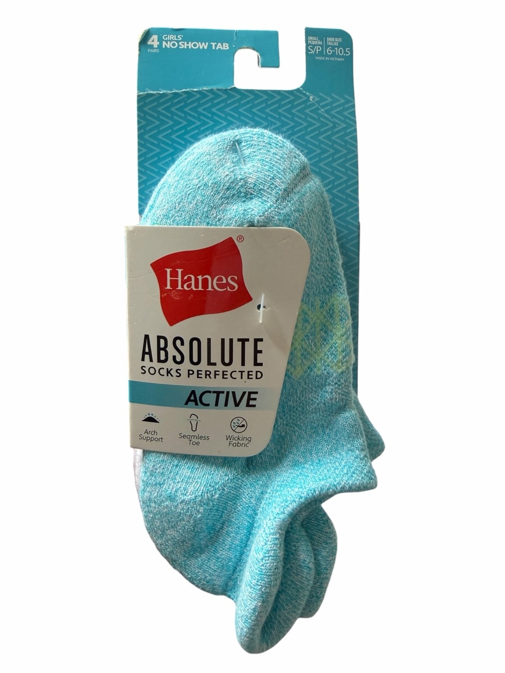Hanes Girls No Show Tab Socks 4 Pair Small Shoe Size 6-10.5 NWT